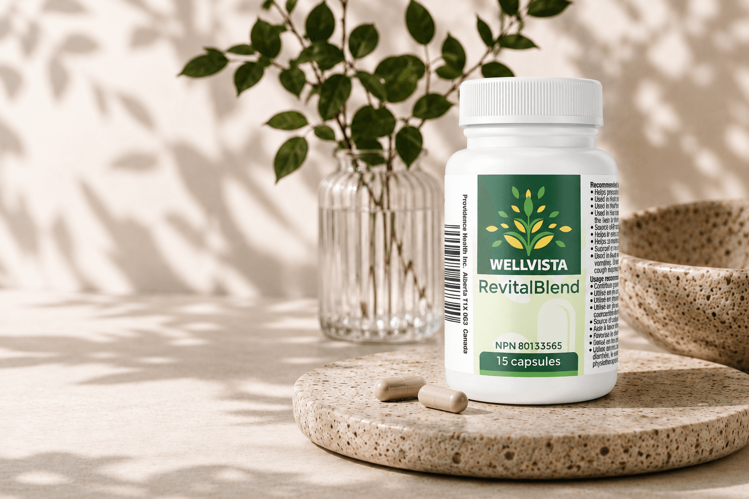 WellVista RevitalBlend bottle, front label